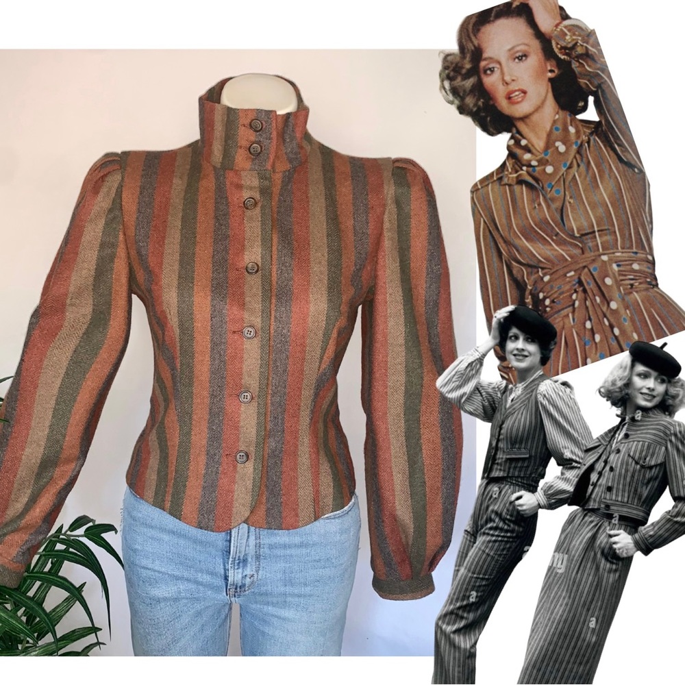 v i n t a g e :: Unique 60s Wool Striped Puff Ballon Sleeve Cropped Jacket